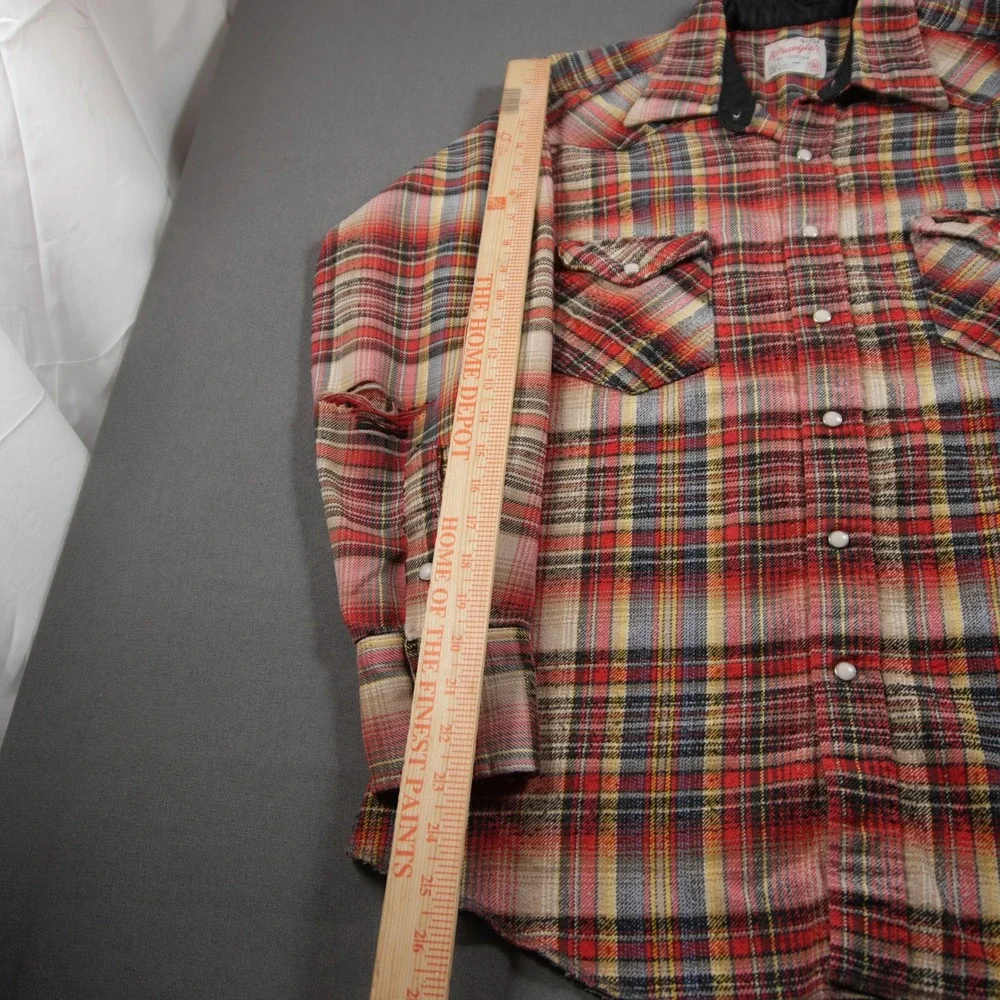 Thrashed 60s VTG Wrangler Distressed Flannel Plaid Pearl Men M Shirt Skate Surf